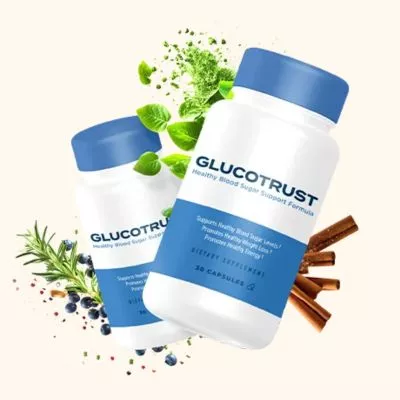 A bottle of GlucoTrust, showcasing the <a href='https://wellbeing108.com/category/healthy-food' target='_blank' rel='follow' data-eio=