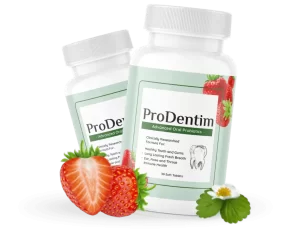 Two bottles of ProDentim, prominently displayed, each labeled for promoting oral wellness with a focus on natural ingredients for healthy chewing gum.