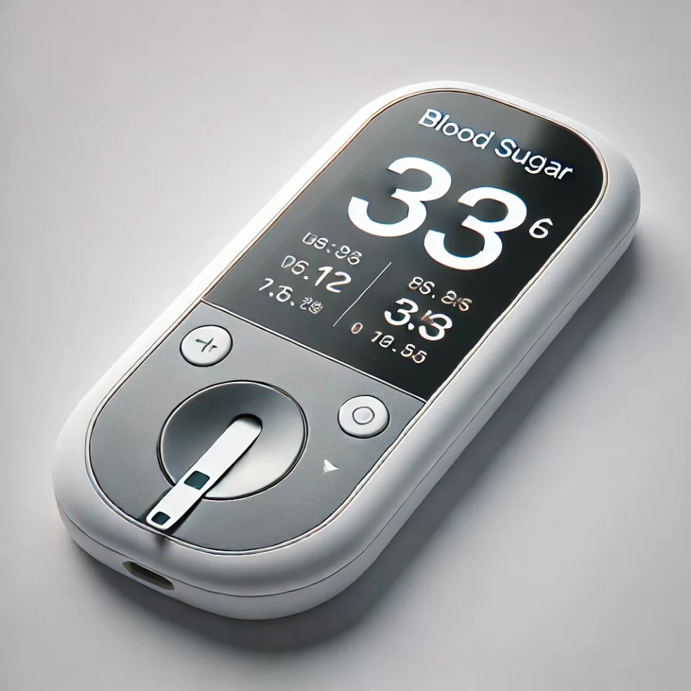 Modern blood sugar monitor featuring a digital display and sleek design, ideal for managing glucose levels effectively.