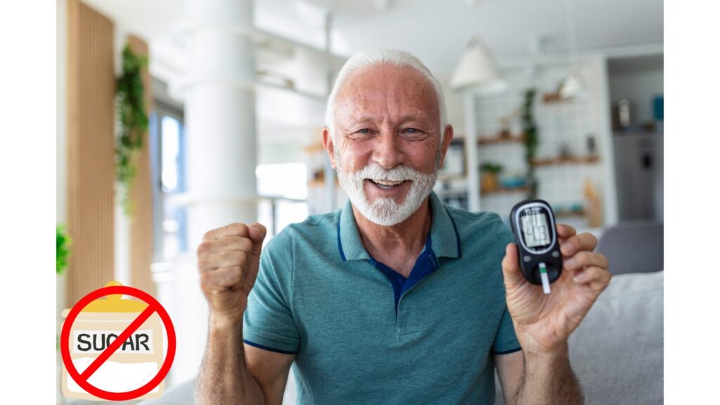 A man holding a blood sugar meter, checking his glucose levels as part of his GlucoTrust benefits routine."