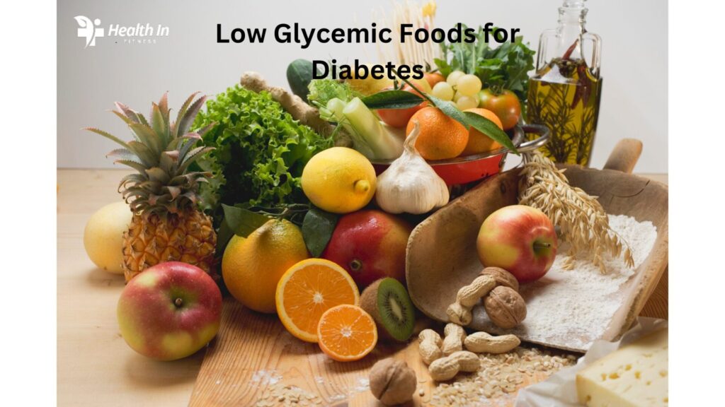 Fruits, vegetables, and oil as part of a low glycemic diet for diabetes."