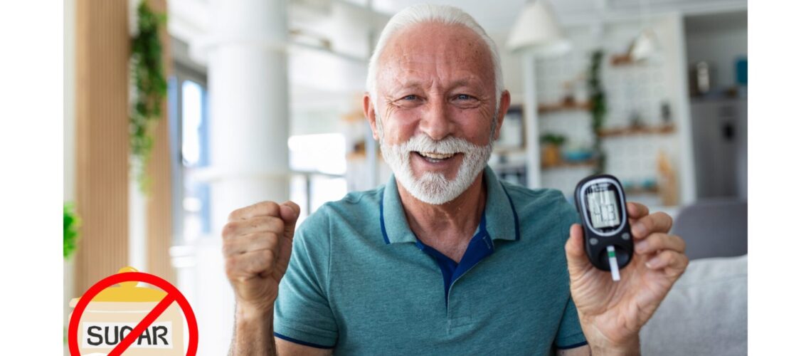 A man holding a blood sugar meter, checking his glucose levels as part of his GlucoTrust benefits routine."