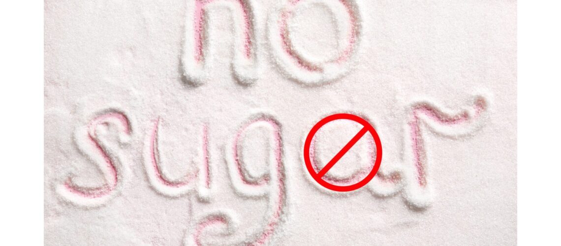 "Sign with the words 'No Sugar' promoting natural ways to lower blood sugar levels.